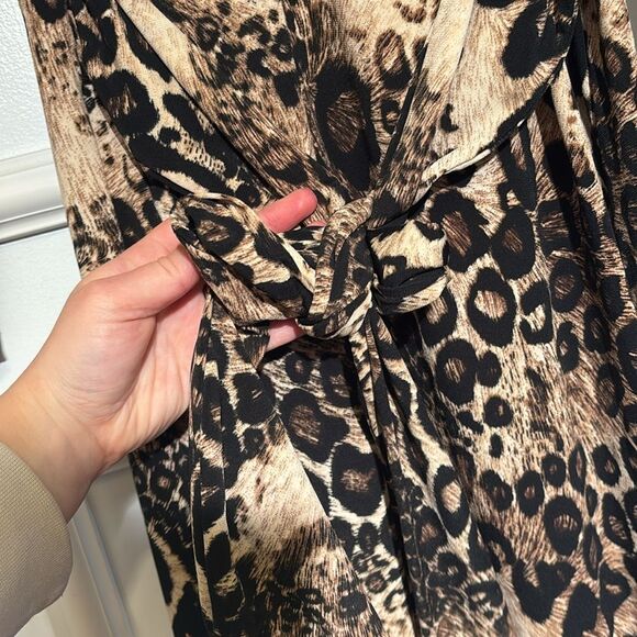 Vintage Newport News Leopard- Print Long Sleeve Jersey Midi Dress - Small - Picture 4 of 4